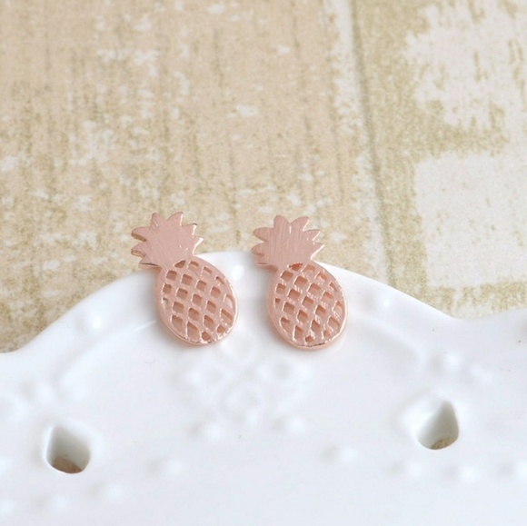 Rose Gold Pineapple Earrings - Picture 2 of 4
